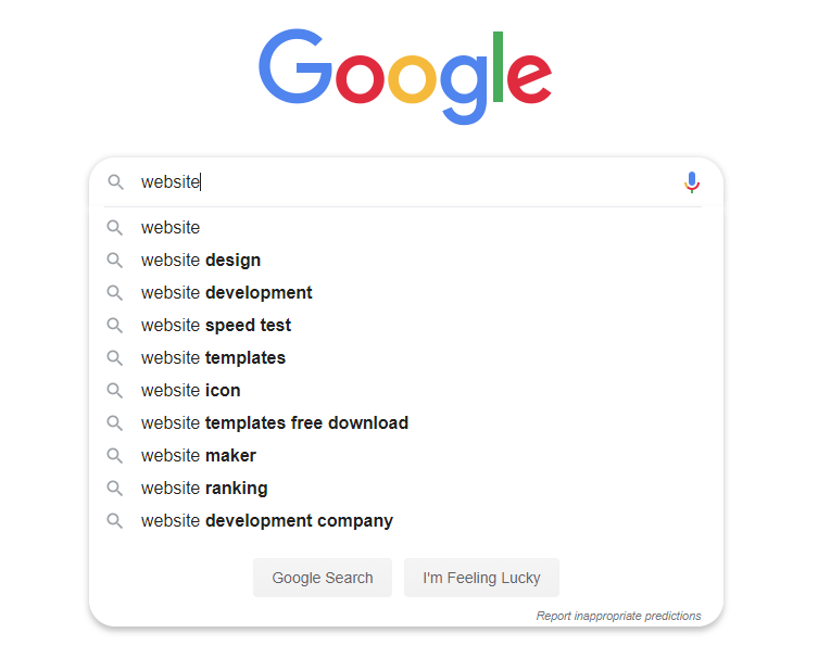 google auto suggestion on website design term